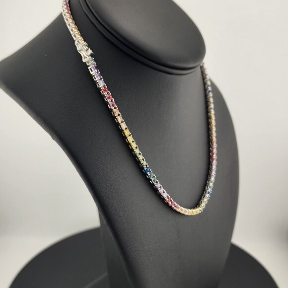 Rainbow Radiance – Sterling Silver Multi-Gemstone Tennis Necklace - Picture 3 of 7